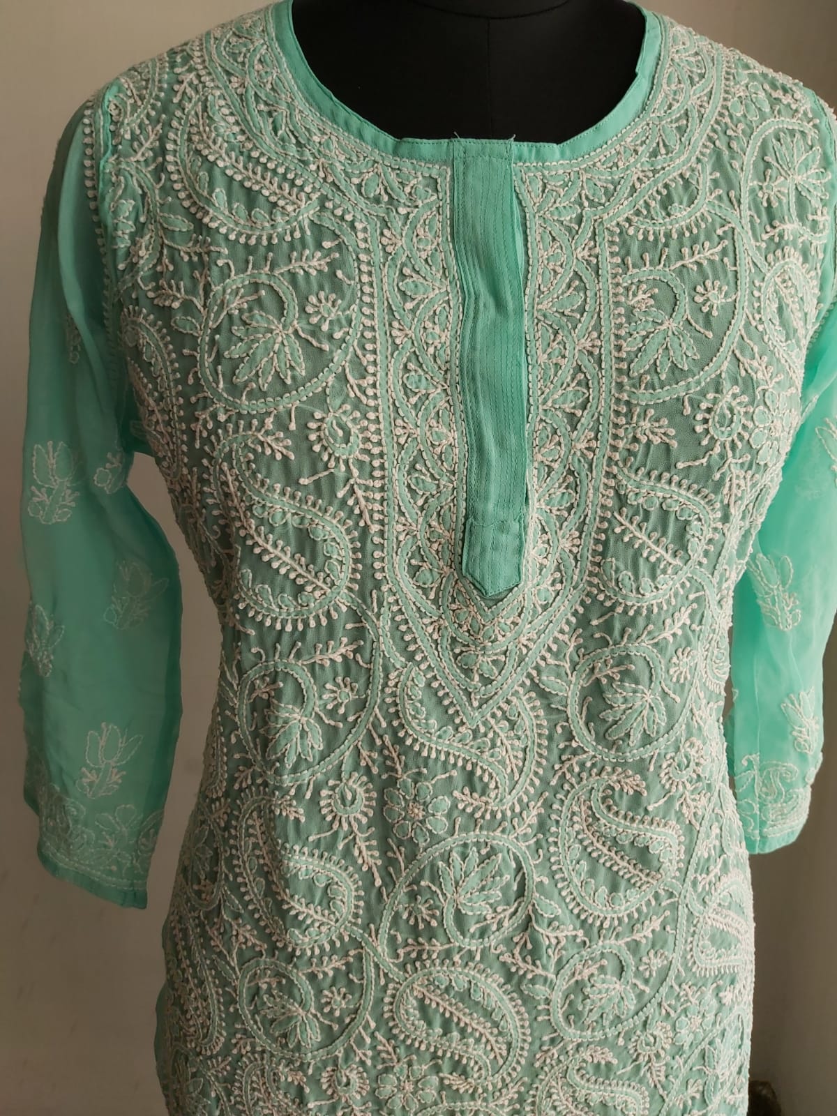 Sea Green Georgette Jaal work Kurti