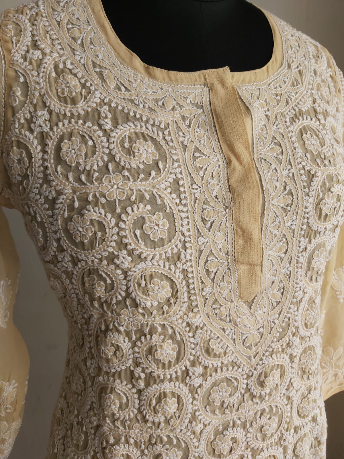 Beige Georgette Jaal work Kurti