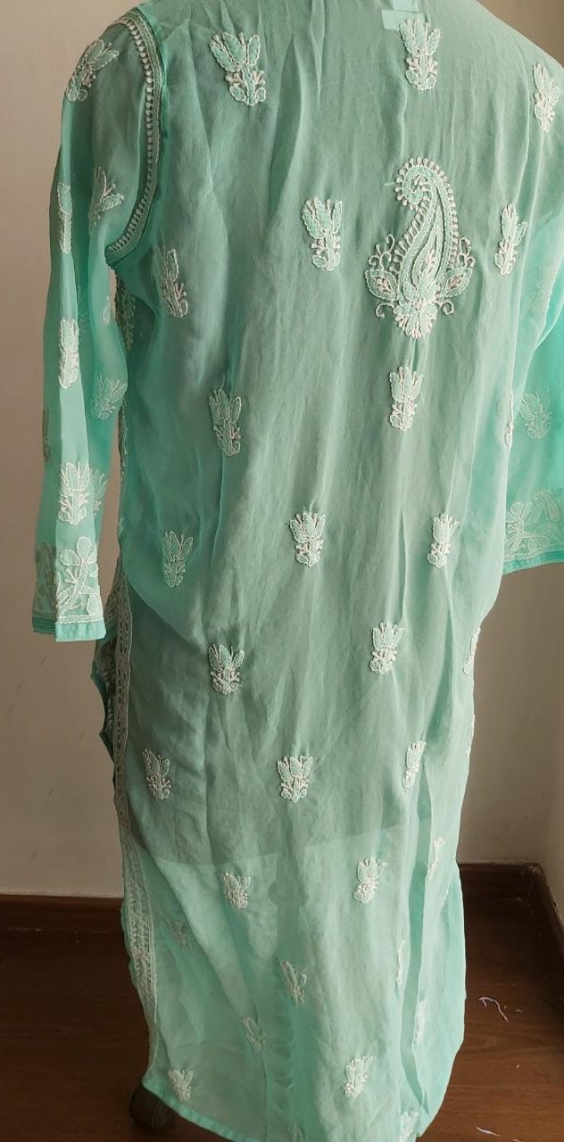 Sea Green Georgette Jaal work Kurti
