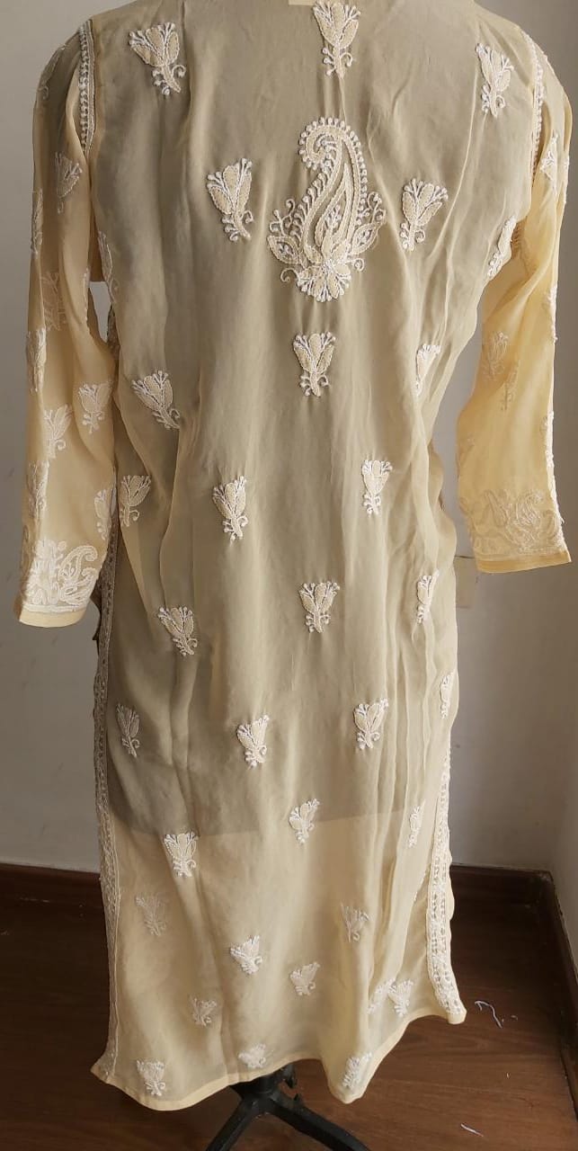 Beige Georgette Jaal work Kurti