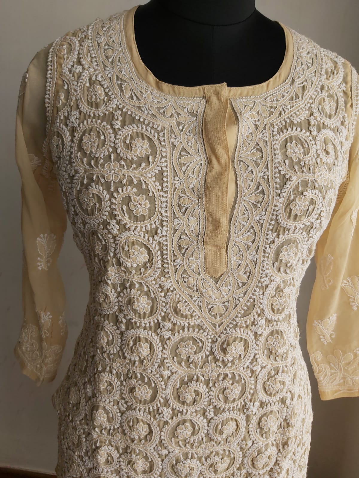 Beige Georgette Jaal work Kurti