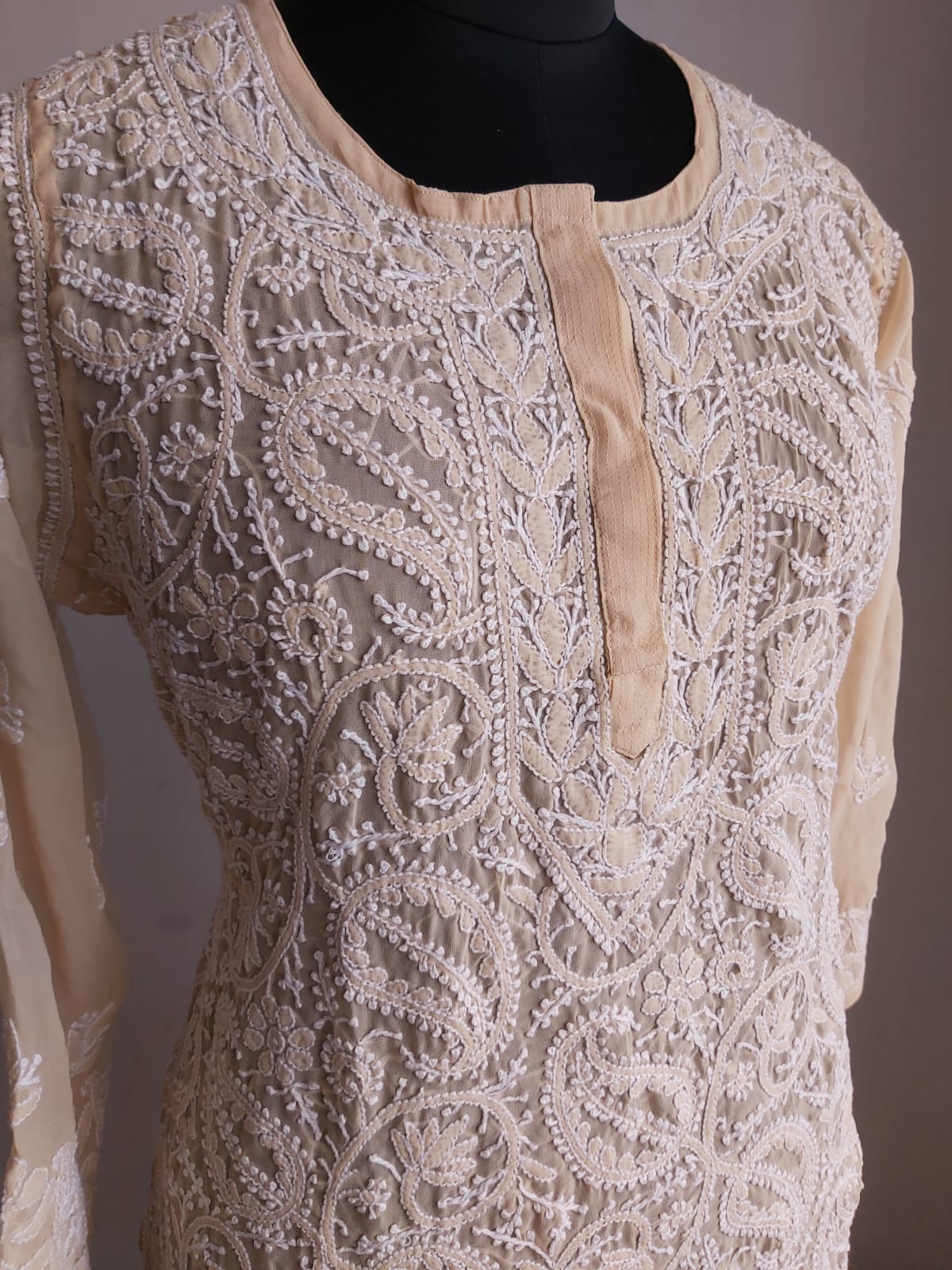 Beige Georgette Jaal work Kurta