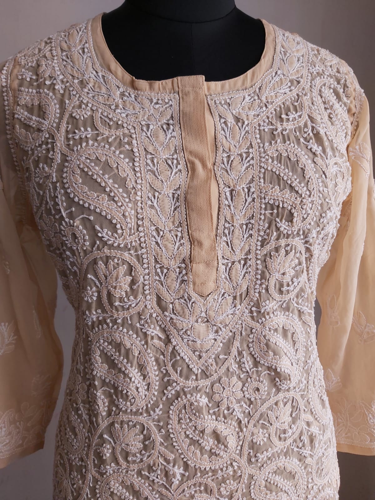 Beige Georgette Jaal work Kurta