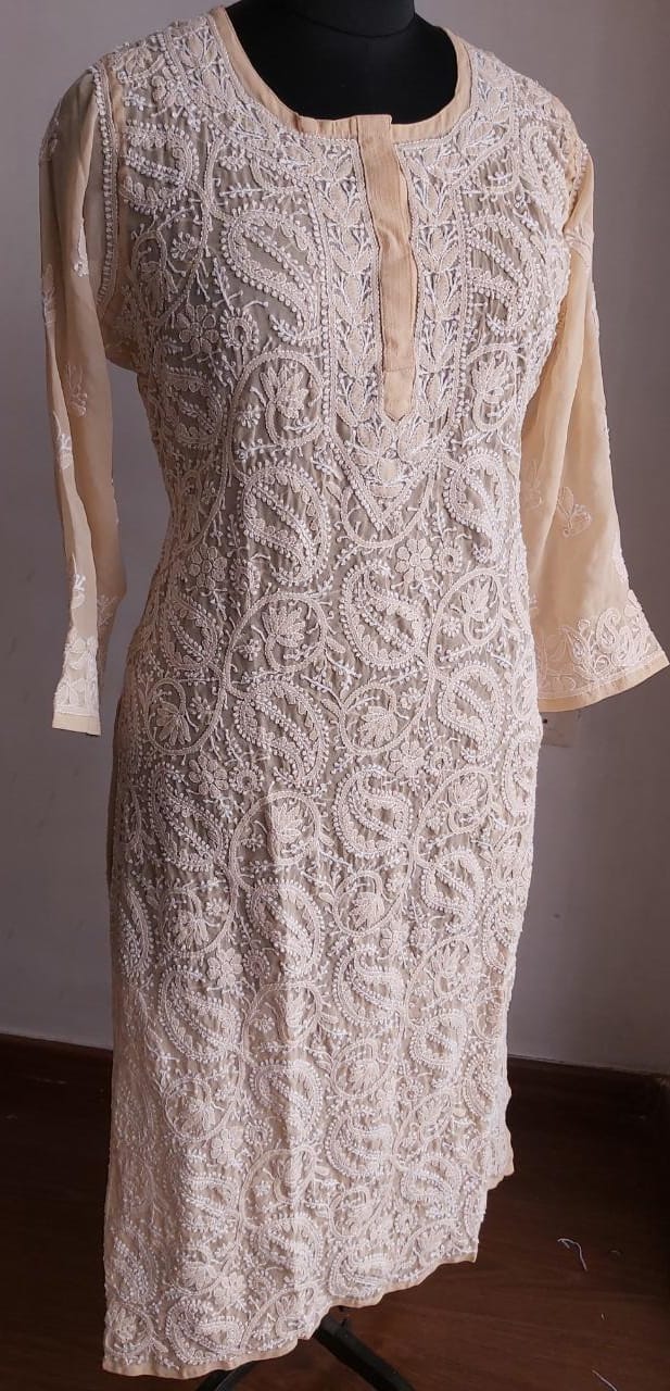 Beige Georgette Jaal work Kurta