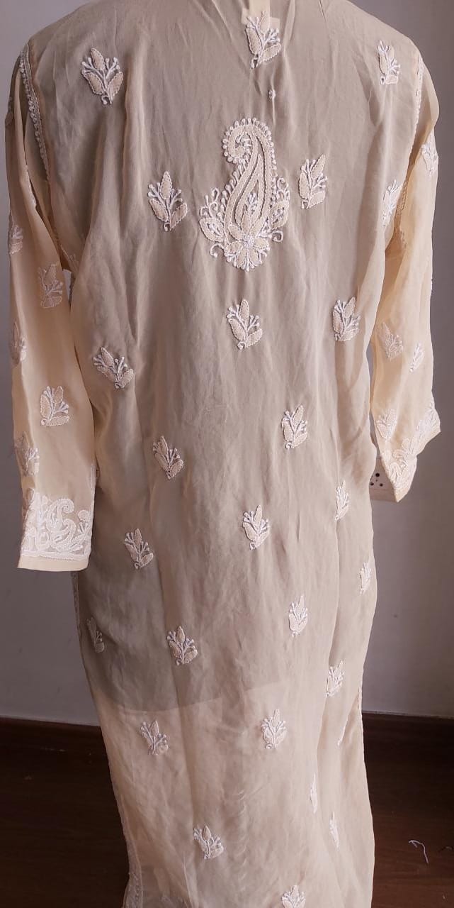Beige Georgette Jaal work Kurta
