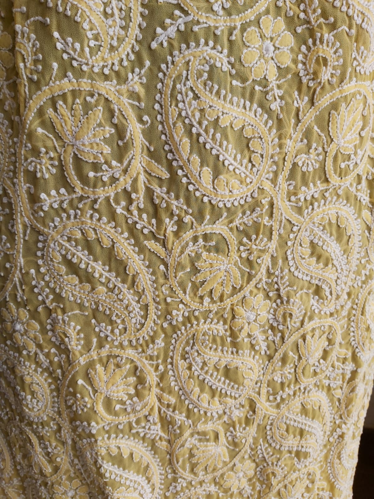 Yellow georgette Jaal work kurti