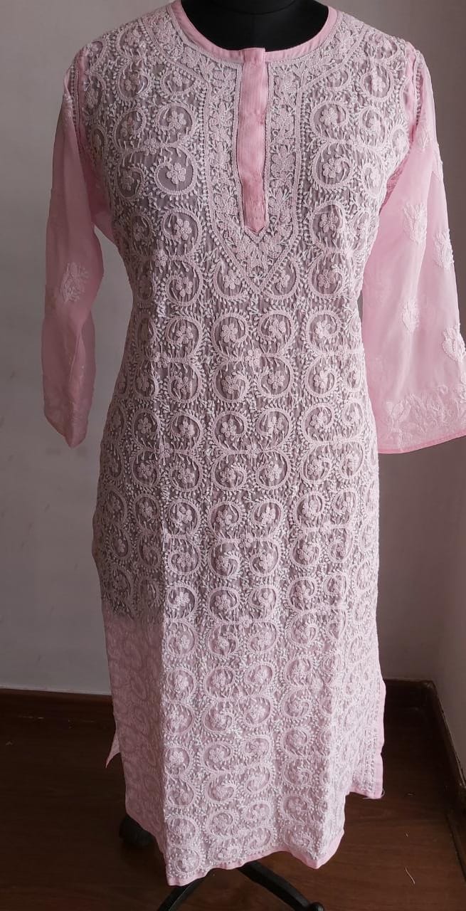 Baby Pink Georgette Jaalwork Kurti