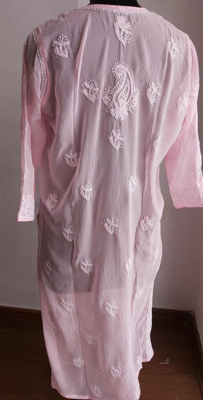 Baby Pink Georgette Jaalwork Kurti