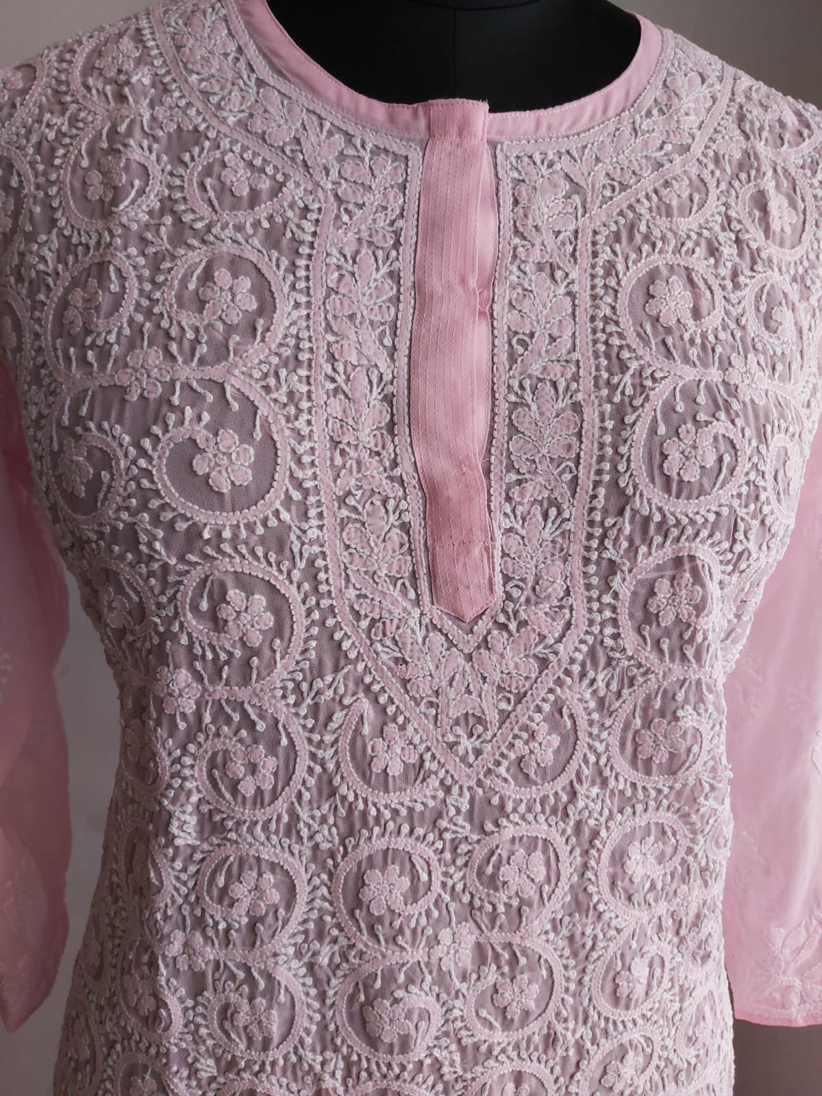 Baby Pink Georgette Jaalwork Kurti