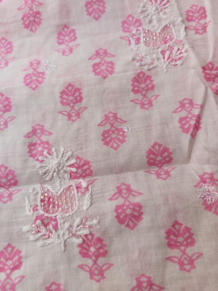 Printed Malmal Kurta with Add on