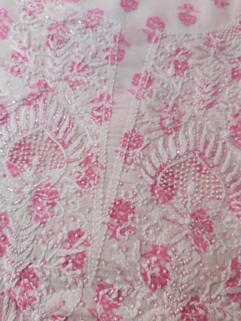 Printed Malmal Kurta with Add on