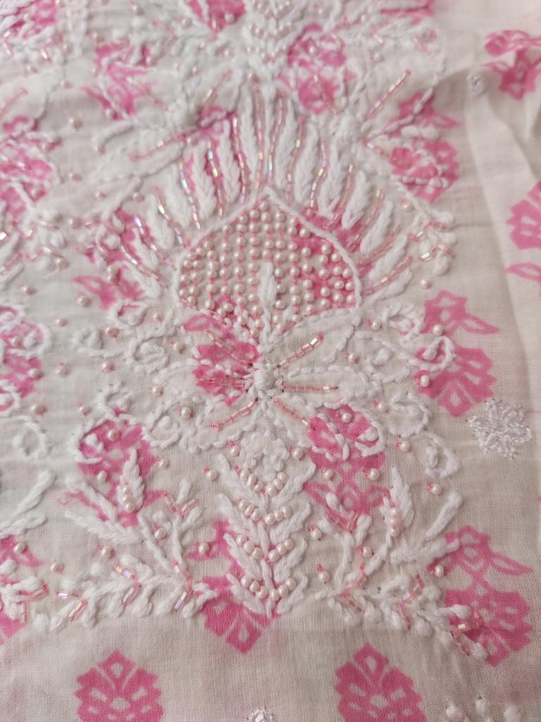 Printed Malmal Kurta with Add on