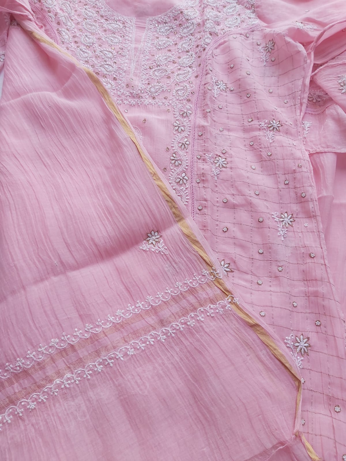 Pink Mul Chanderi Kurta dupatta