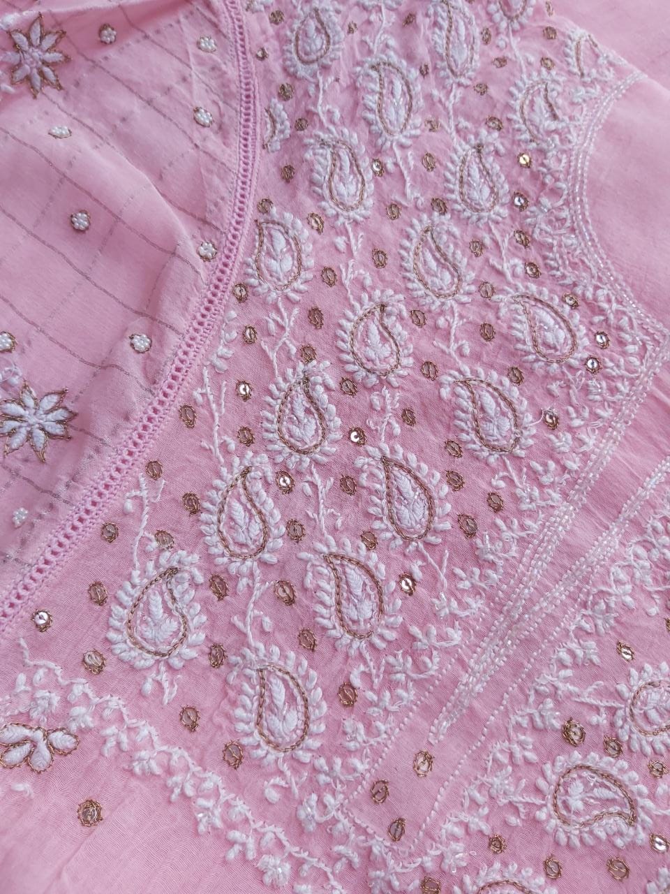 Pink Mul Chanderi Kurta dupatta
