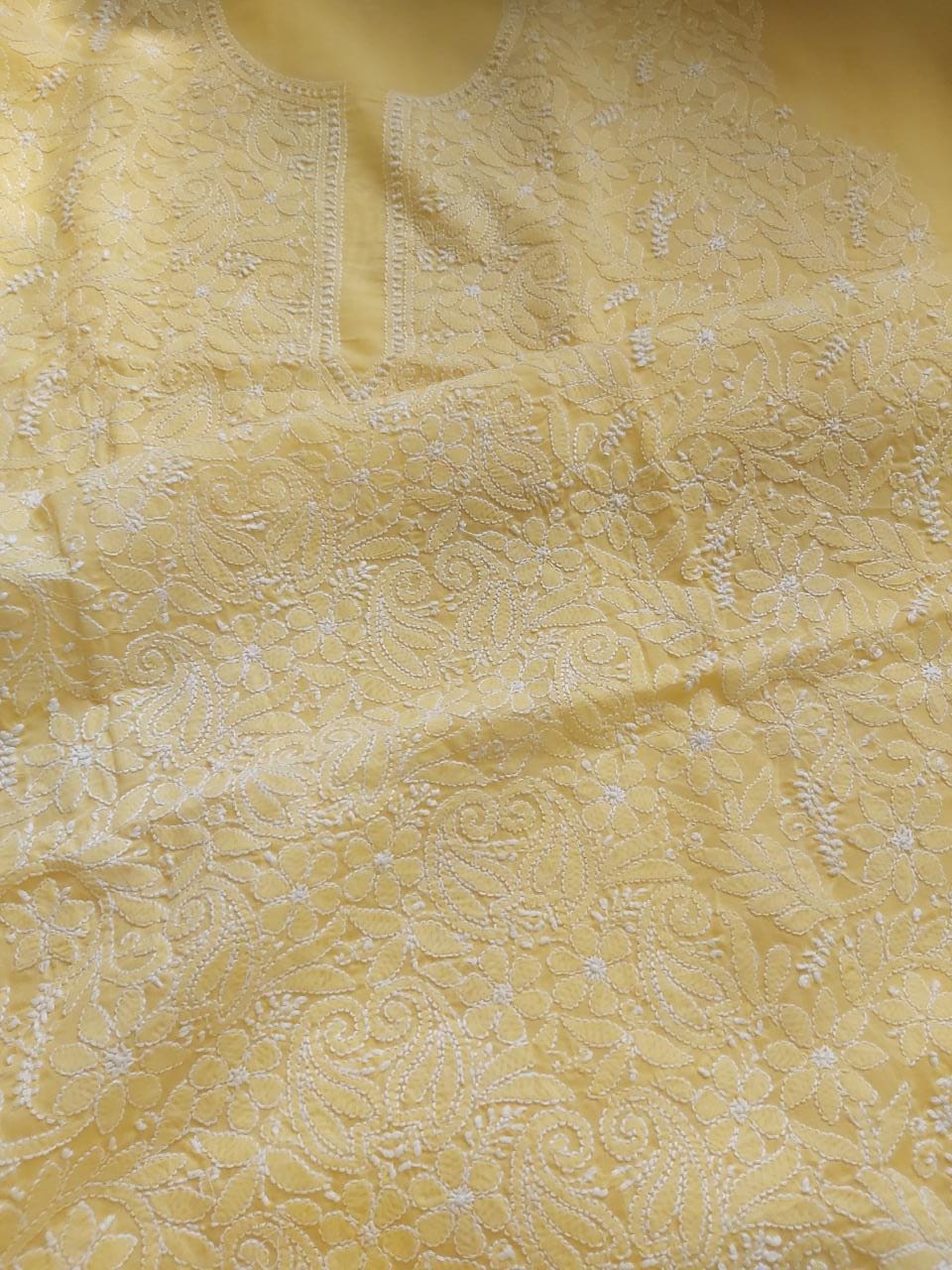 Yellow cotton Jaalwork Kurti