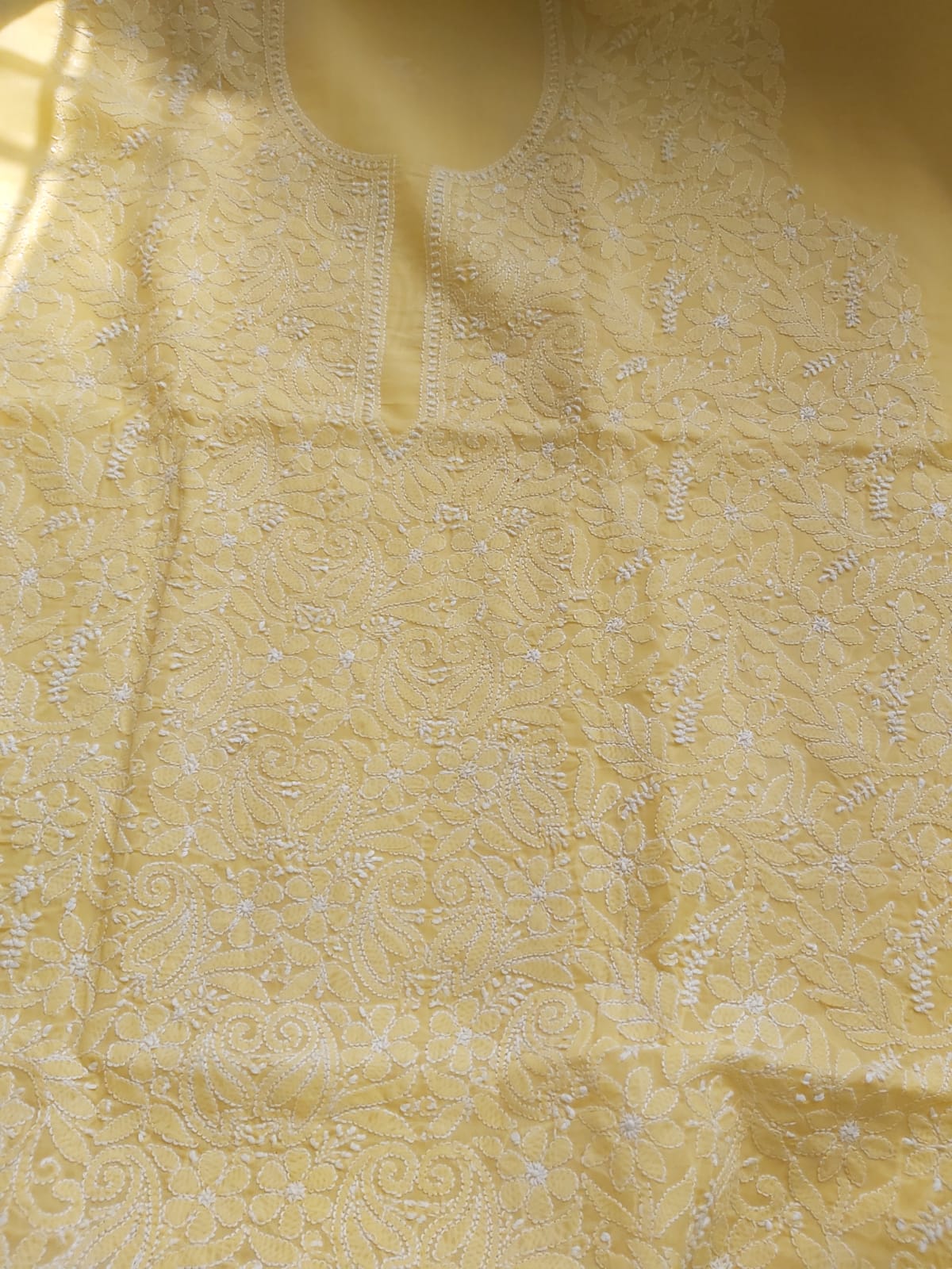 Yellow cotton Jaalwork Kurti