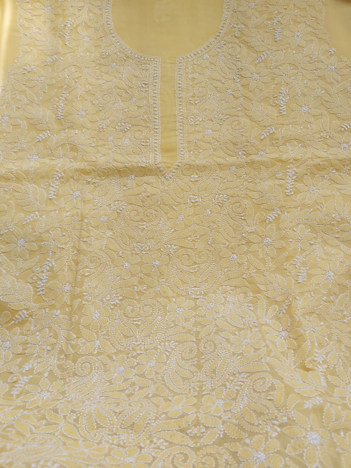 Yellow cotton Jaalwork Kurti