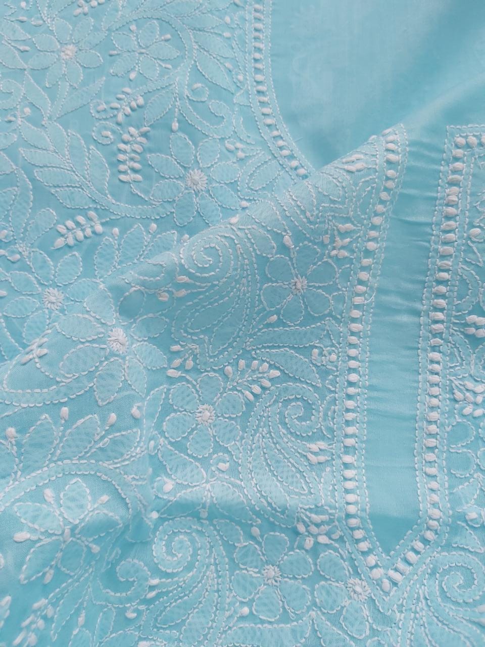 Sky Blue cotton Jaalwork Kurta