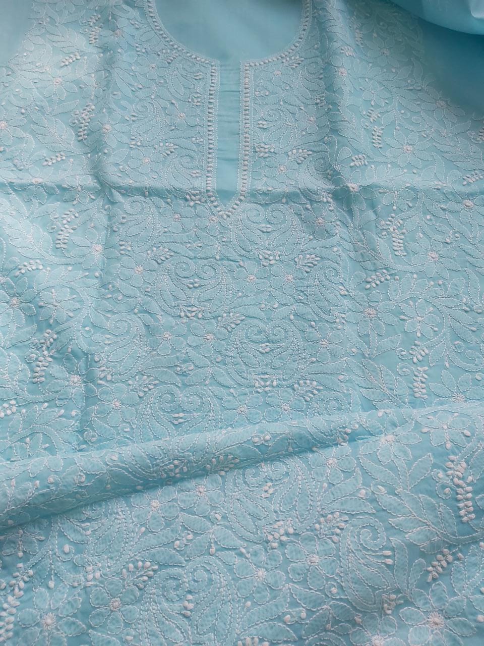 Sky Blue cotton Jaalwork Kurta
