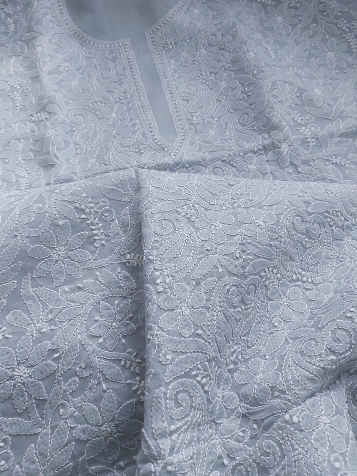 Grey Cotton Jaalwork Kurta