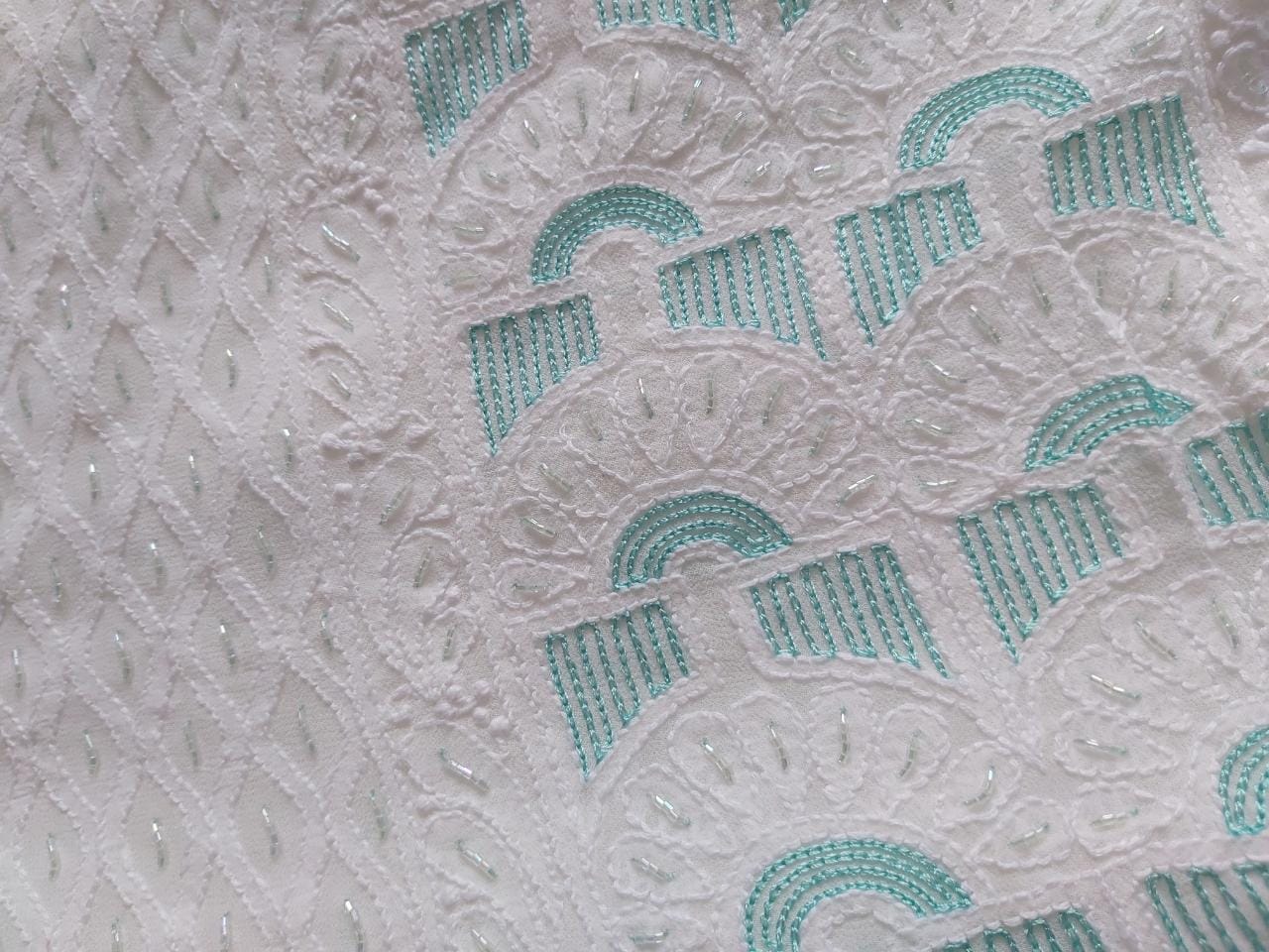 White viscose Kurta and Dupatta with Add on work