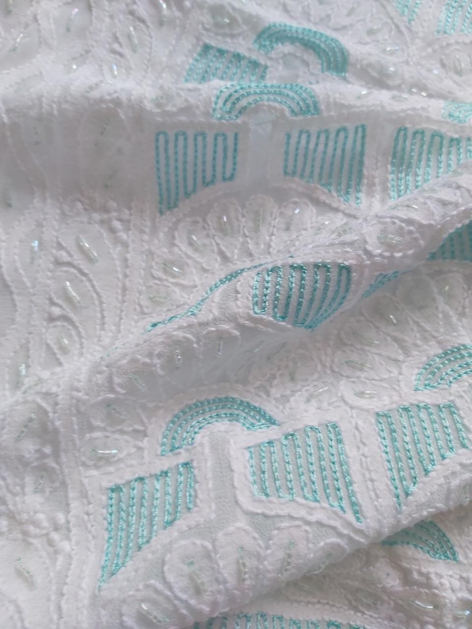 White viscose Kurta and Dupatta with Add on work