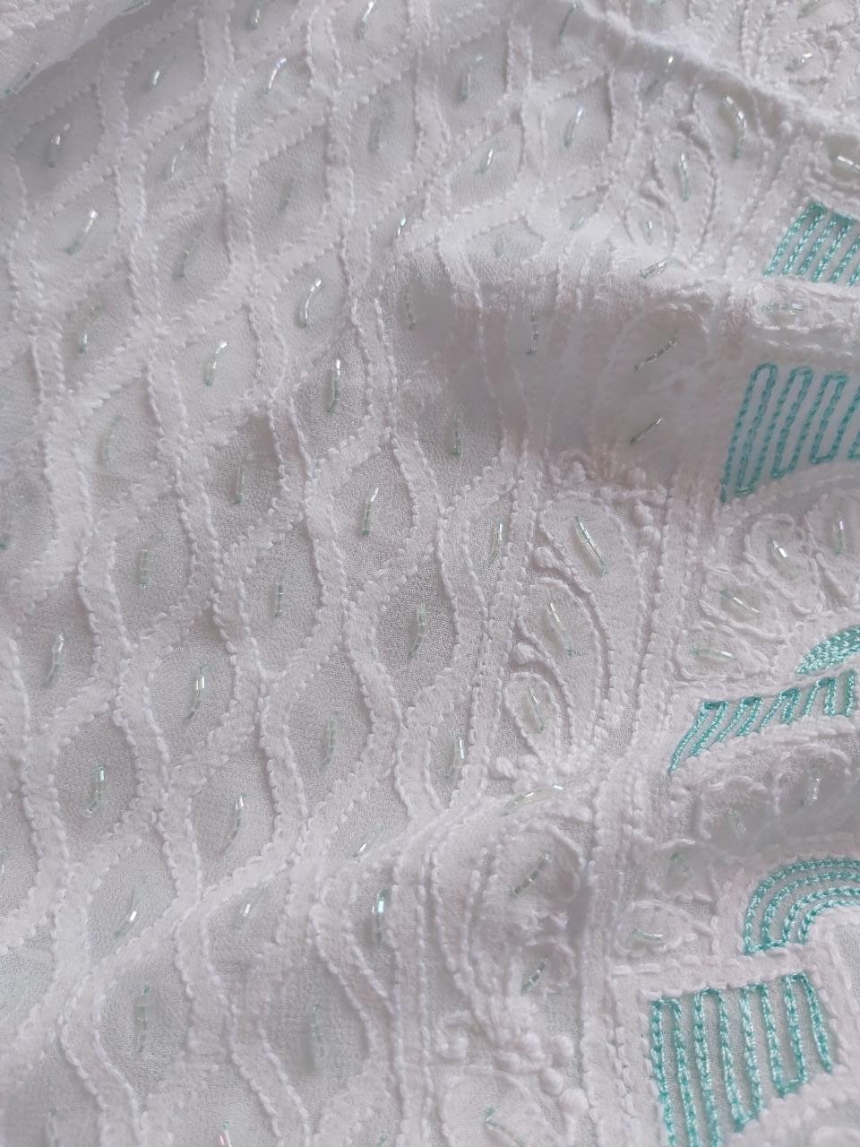 White viscose Kurta and Dupatta with Add on work