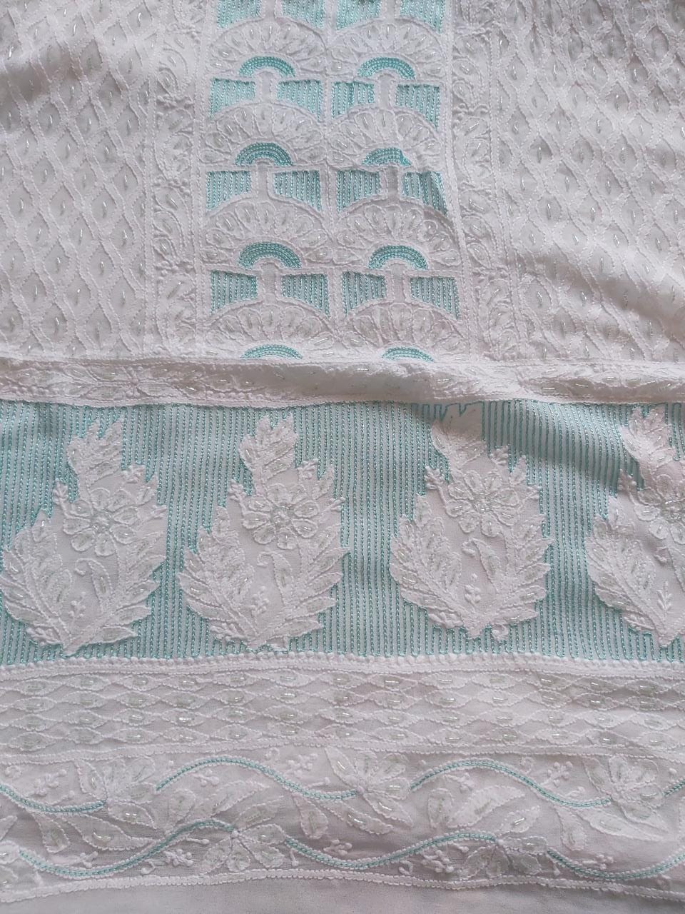 White viscose Kurta and Dupatta with Add on work