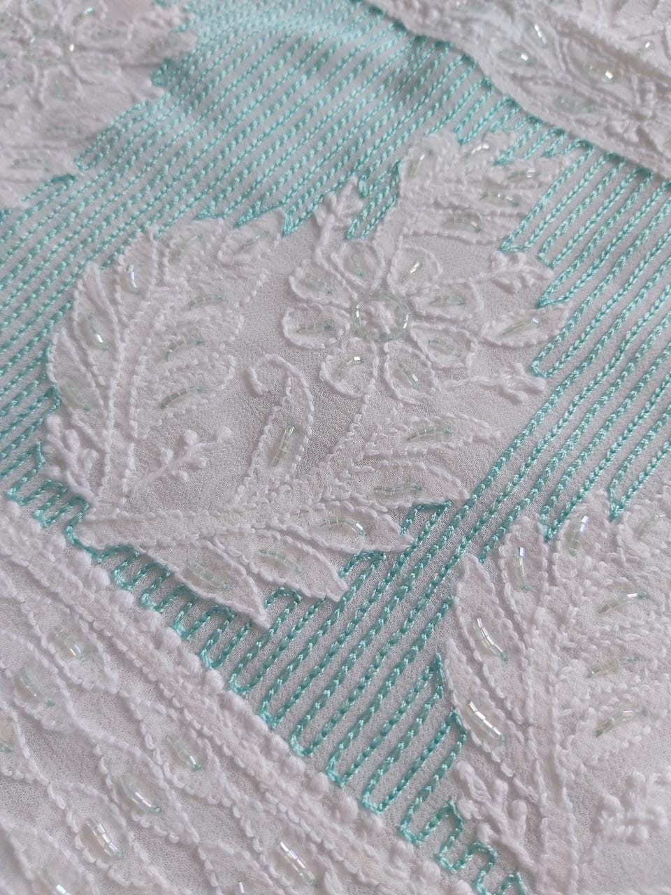 White viscose Kurta and Dupatta with Add on work