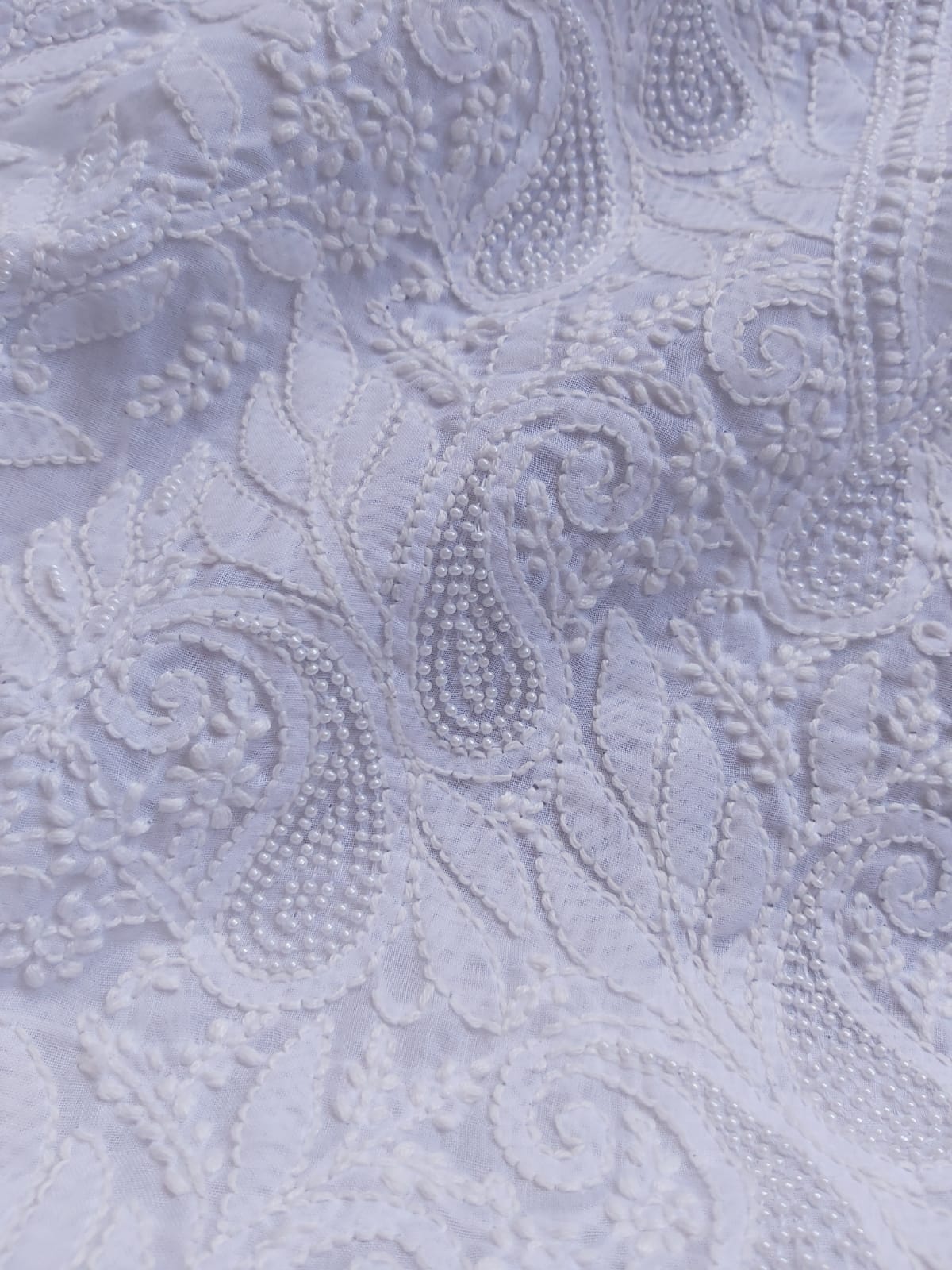 White kurta fabric with Pearl work