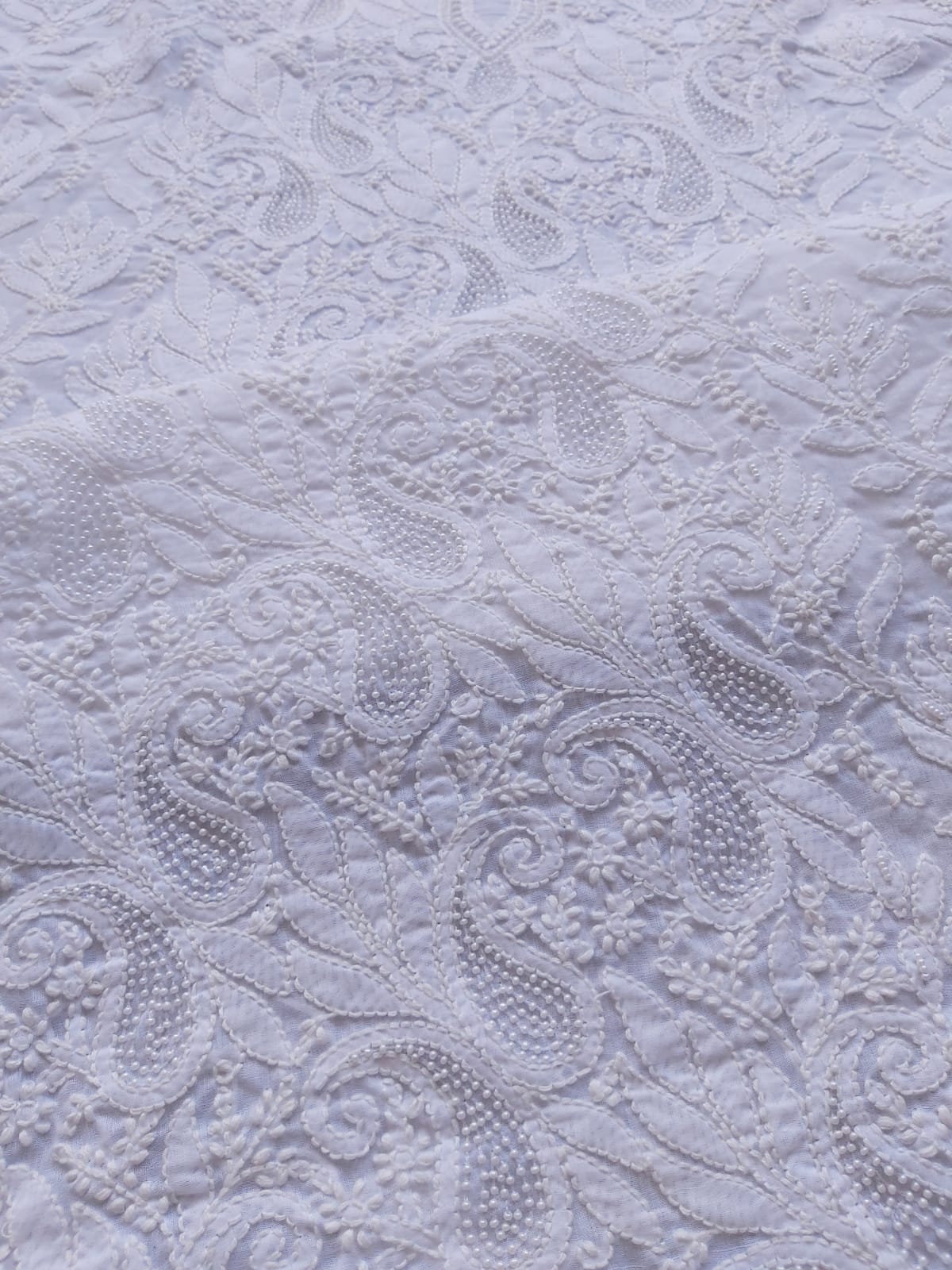 White kurta fabric with Pearl work