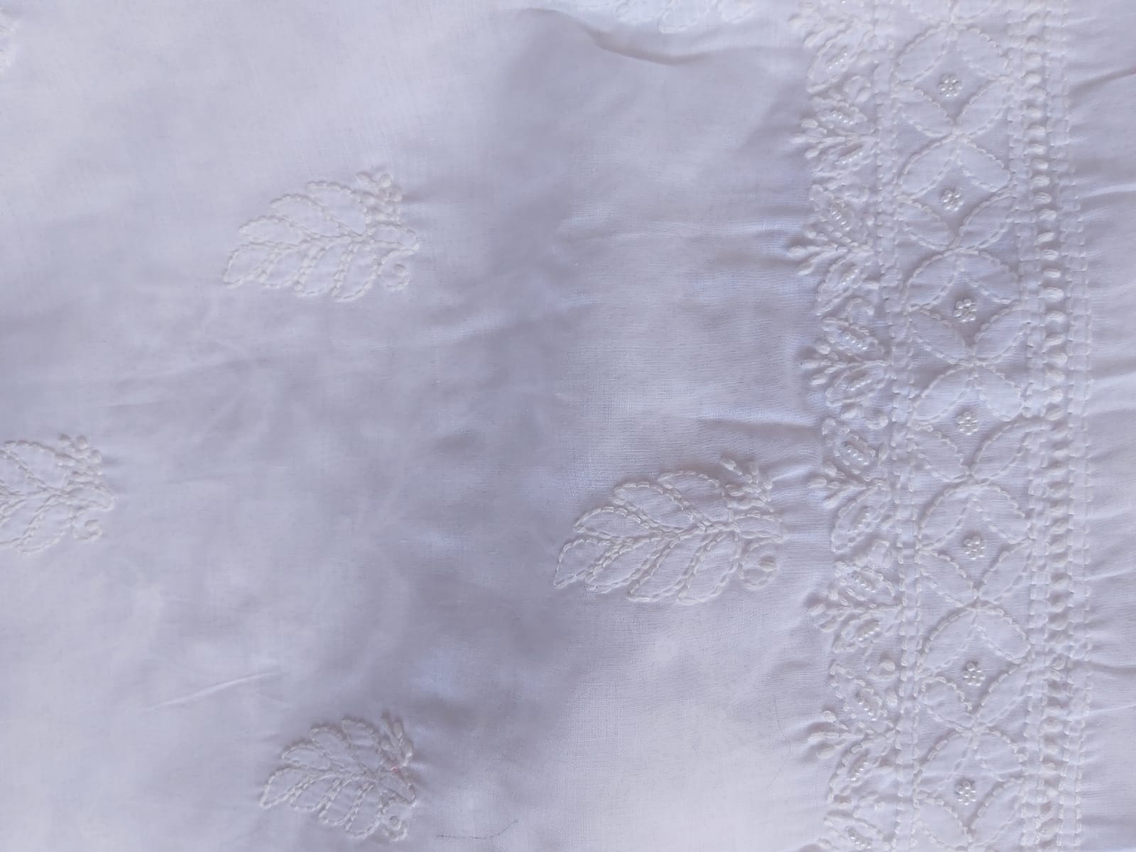 White kurta fabric with Pearl work