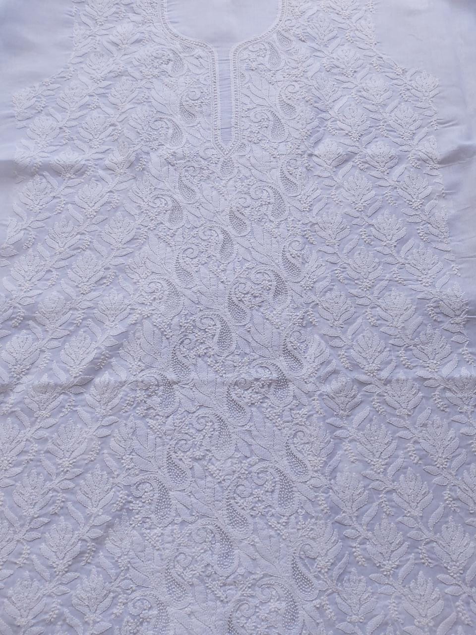 White kurta fabric with Pearl work