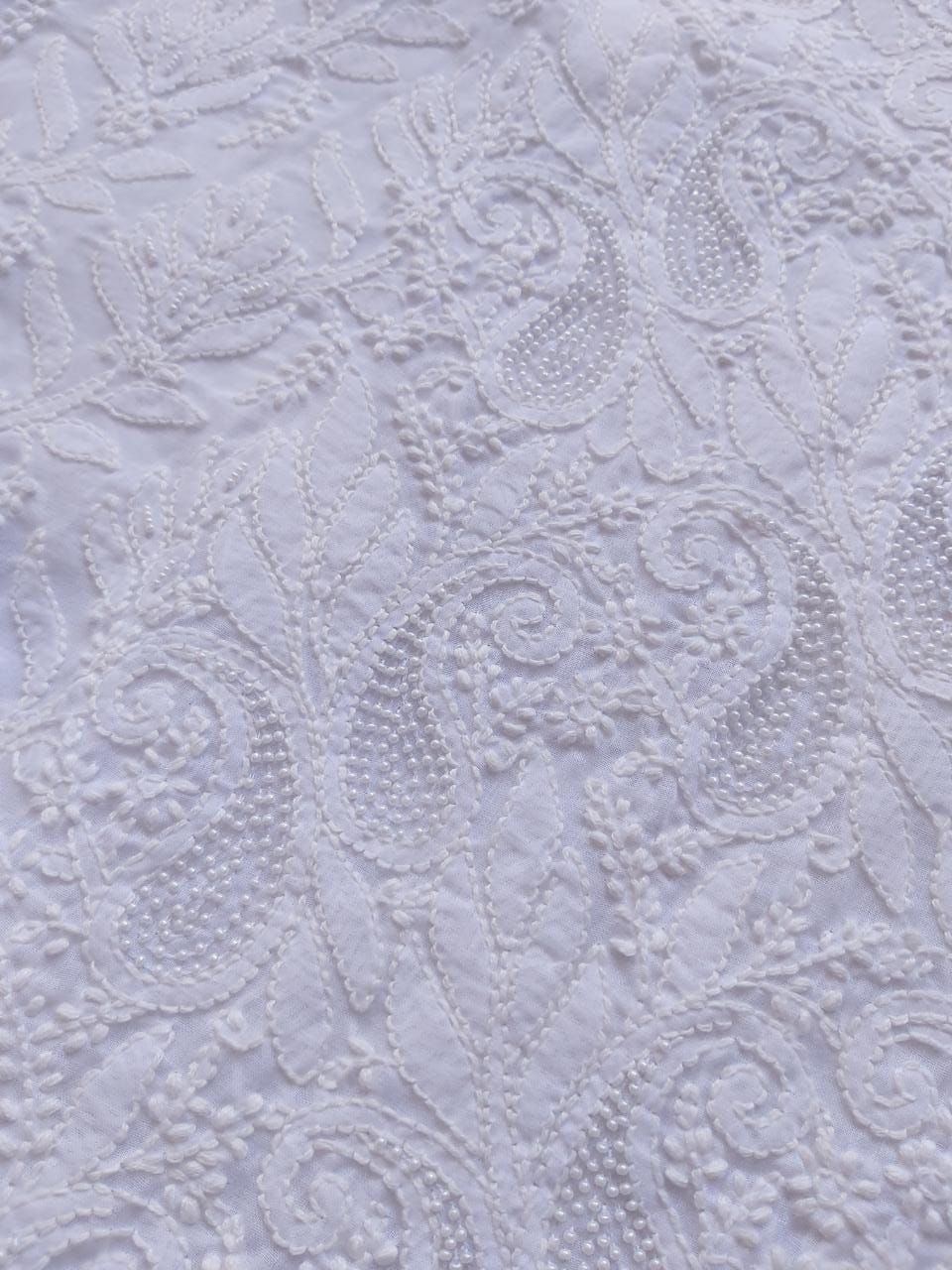 White kurta fabric with Pearl work