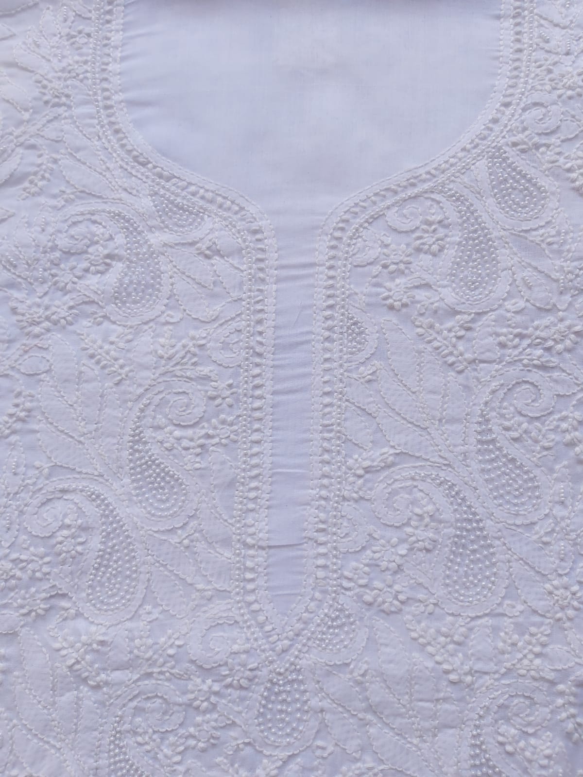 White kurta fabric with Pearl work