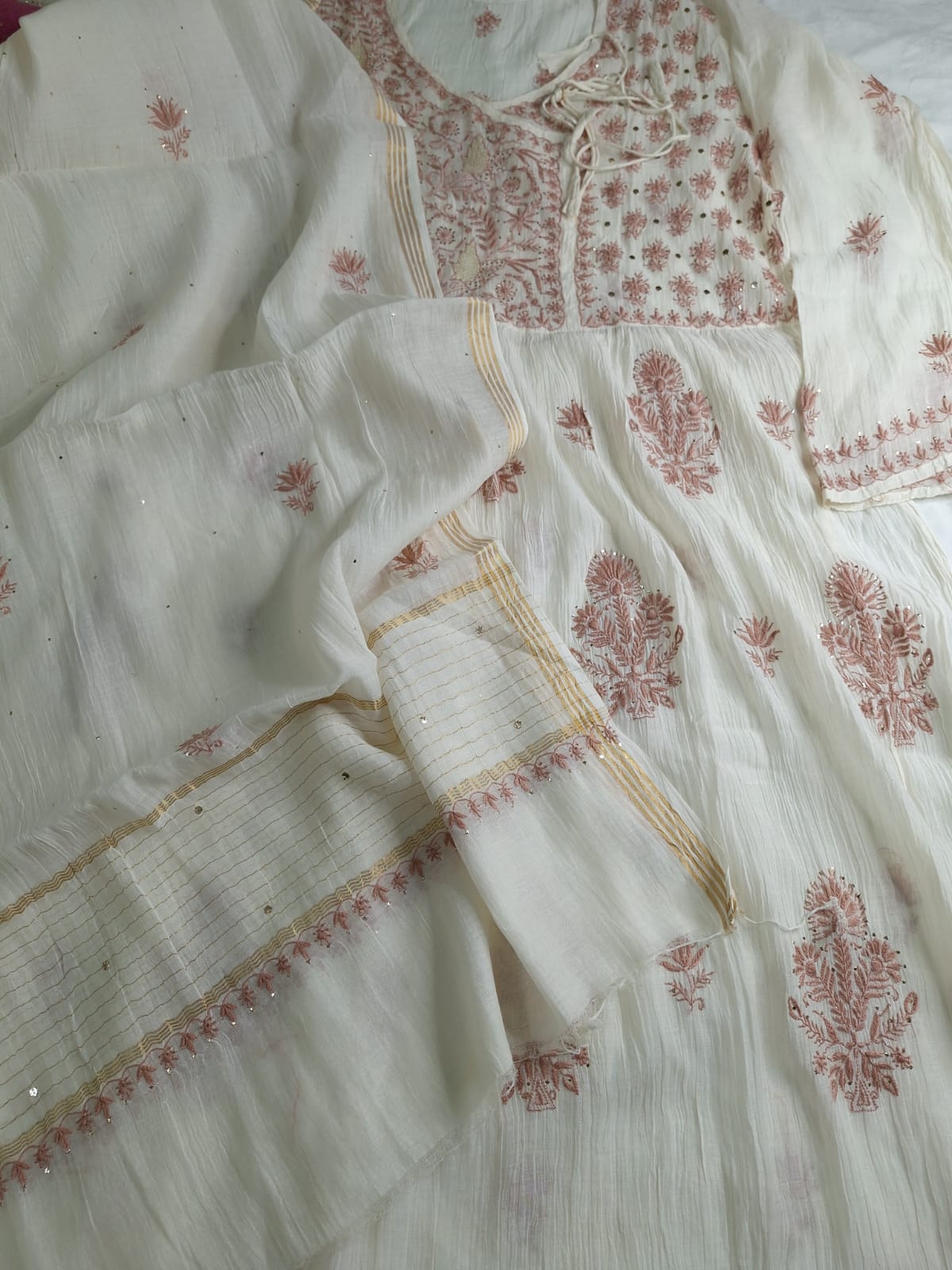 Mul Chanderi Angarkha Kurta and Dupatta