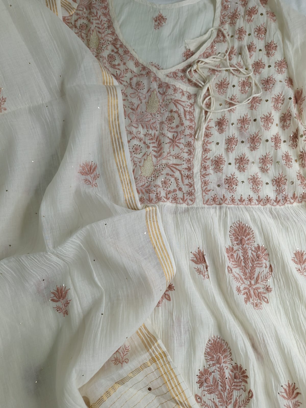 Mul Chanderi Angarkha Kurta and Dupatta
