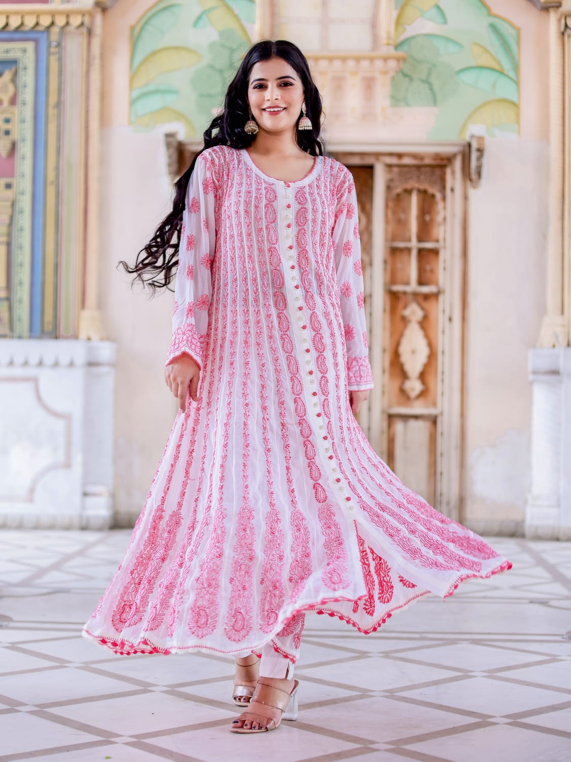 Georgette All over embroidered Anarkali