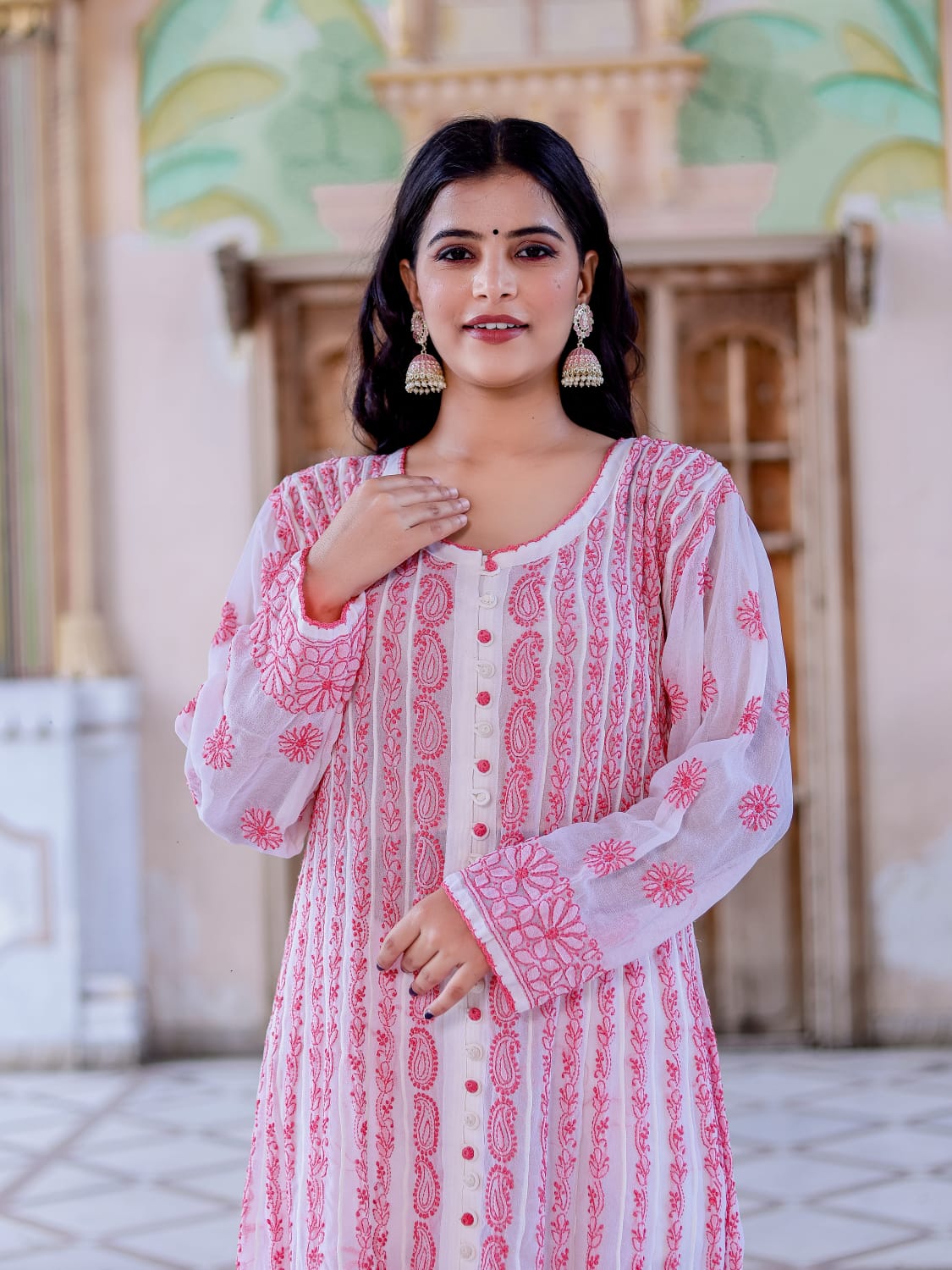 Georgette All over embroidered Anarkali