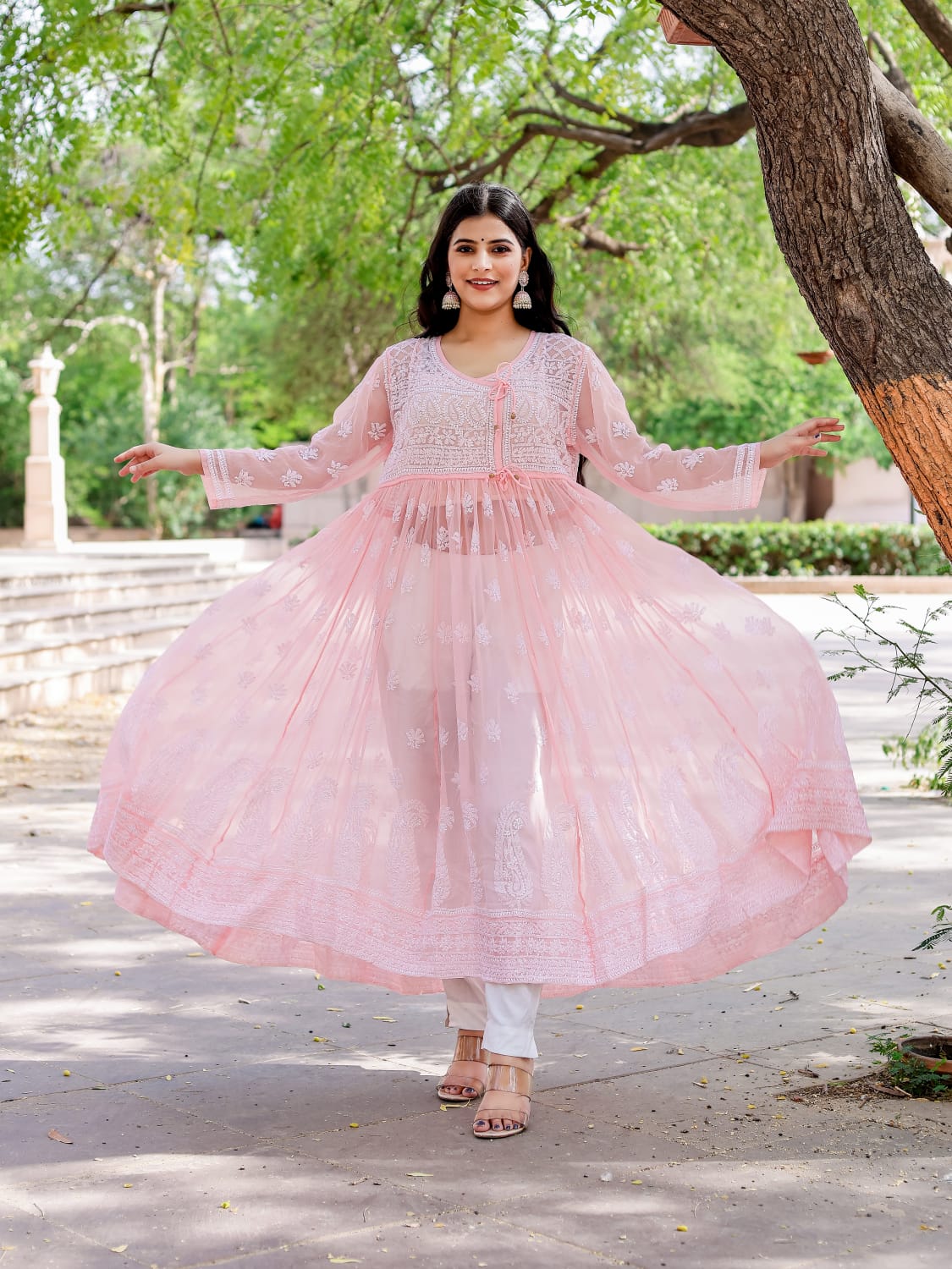 Georgette Designer Angarkha kurti with Resham work