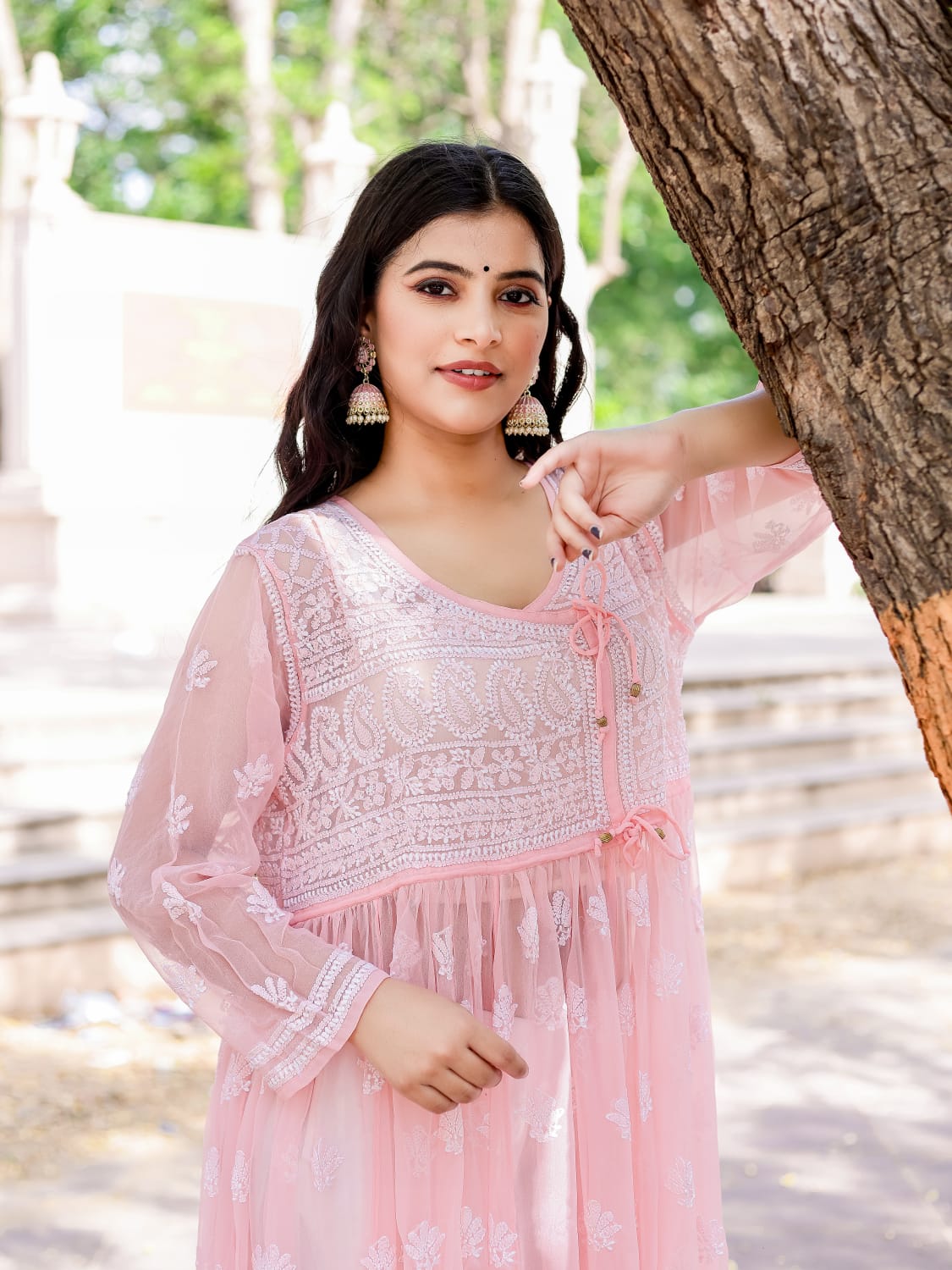 Georgette Designer Angarkha kurti with Resham work