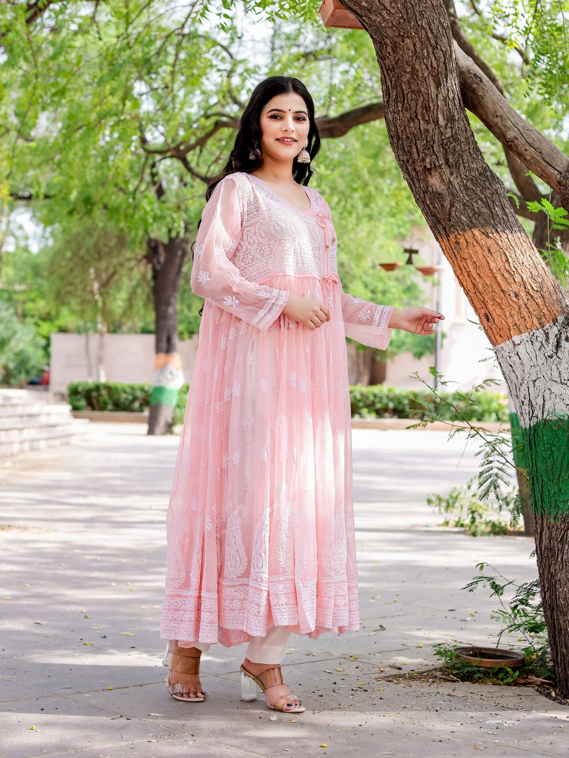 Georgette Designer Angarkha kurti with Resham work