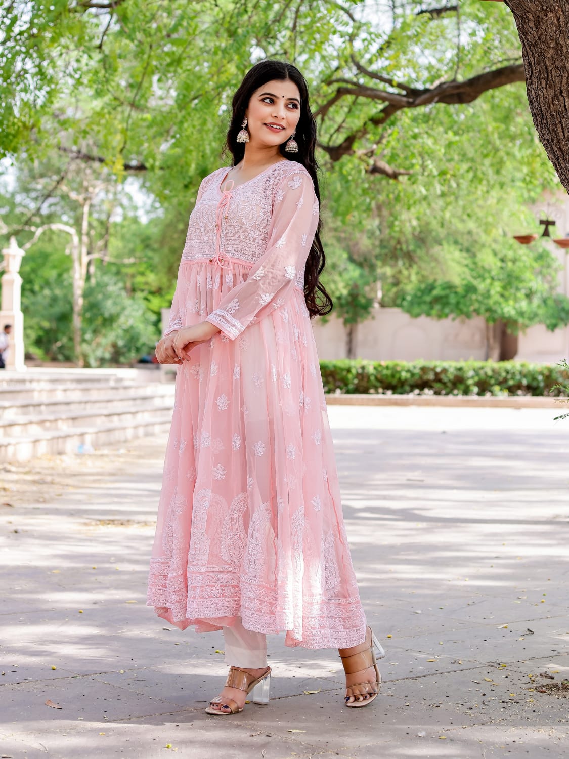 Georgette Designer Angarkha kurti with Resham work