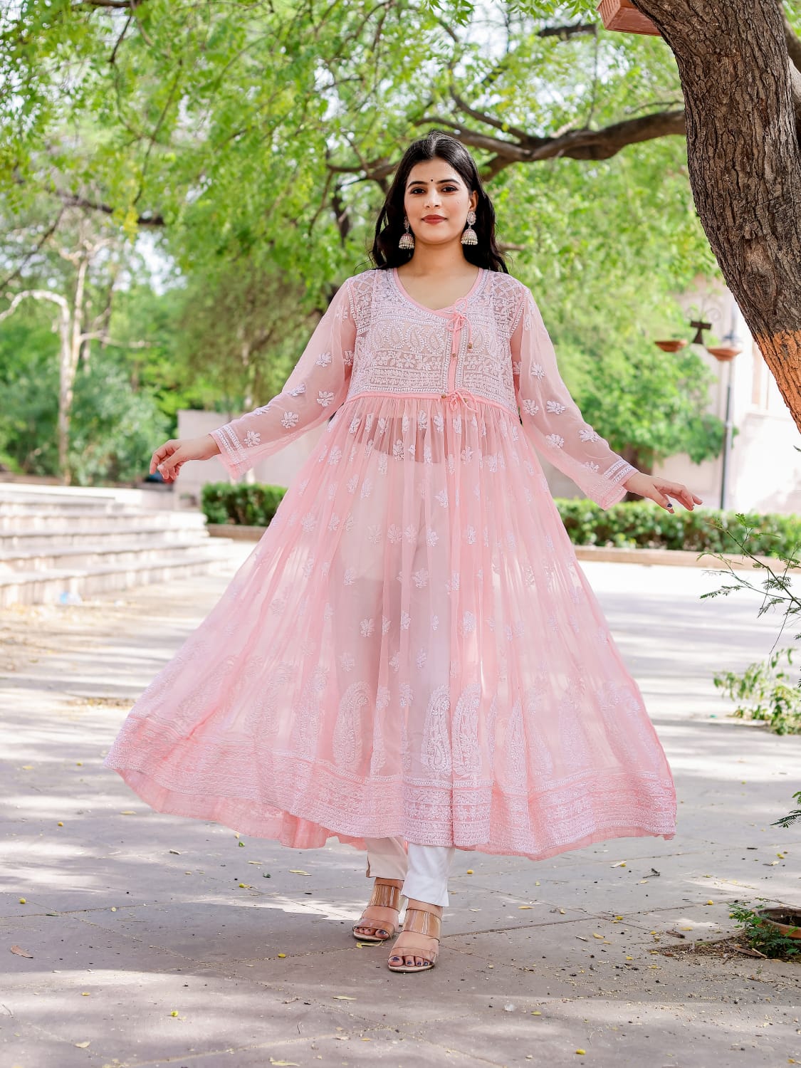 Georgette Designer Angarkha kurti with Resham work