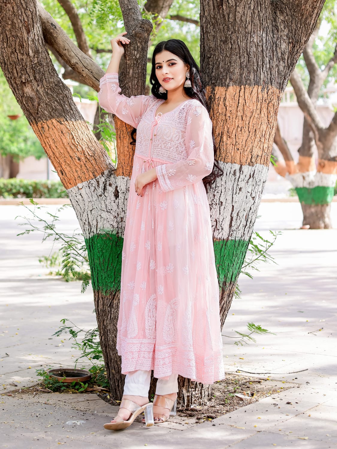 Georgette Designer Angarkha kurti with Resham work
