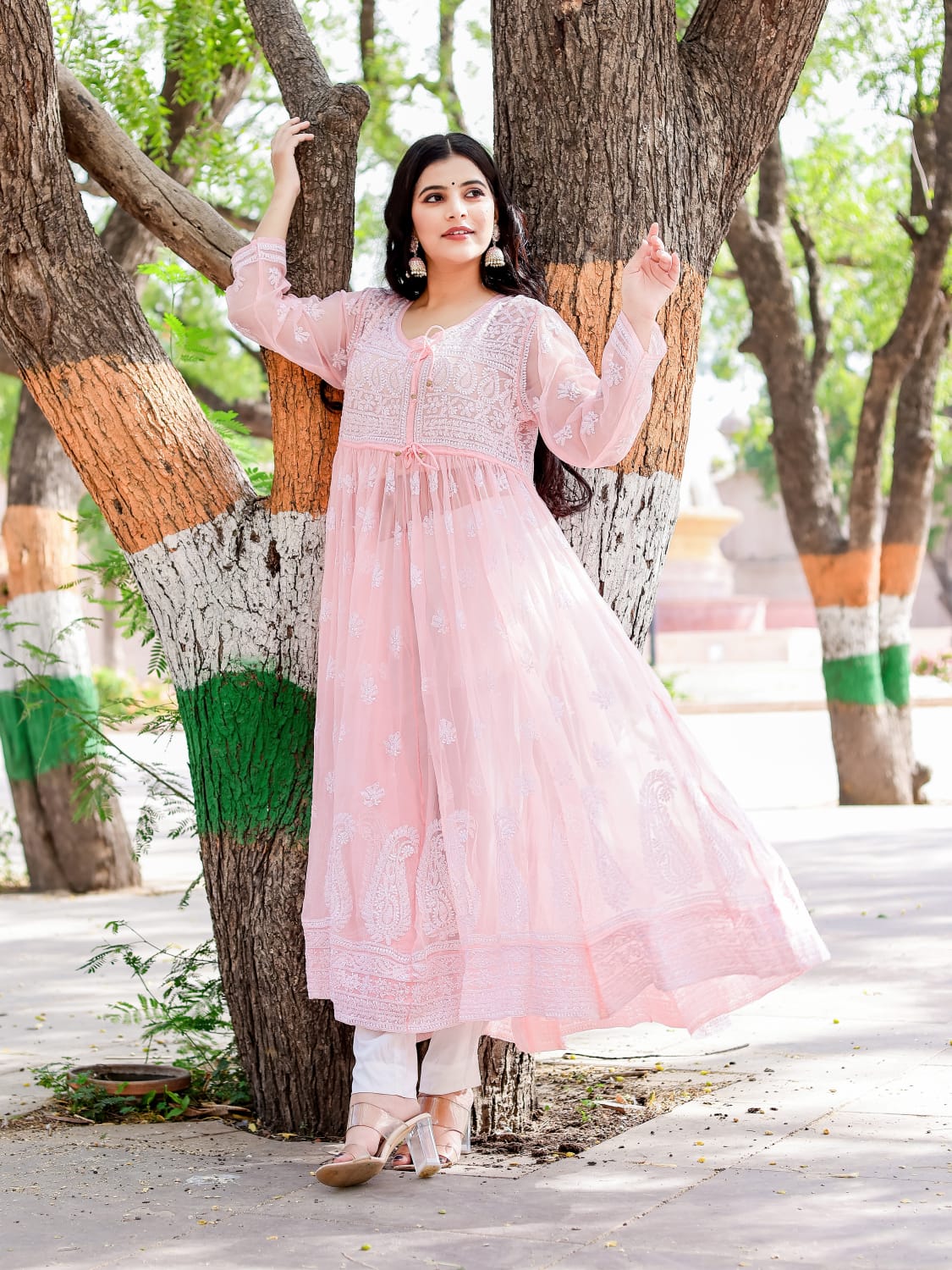 Georgette Designer Angarkha kurti with Resham work