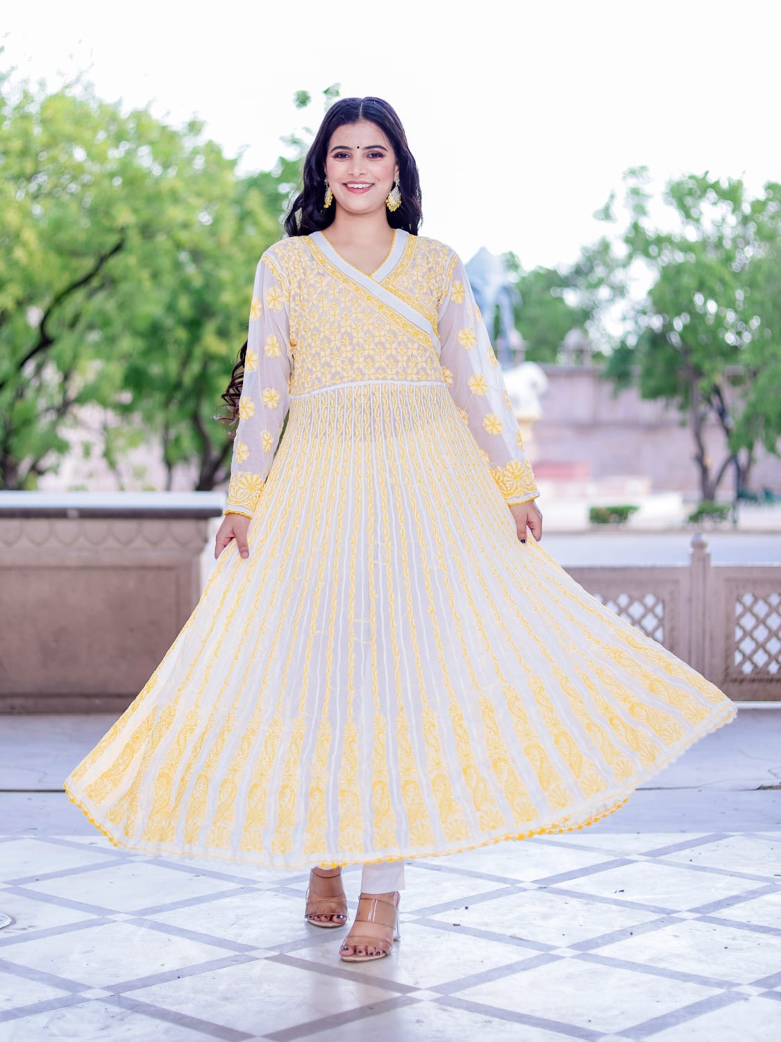 Georgette Angarkha style all over embroidered