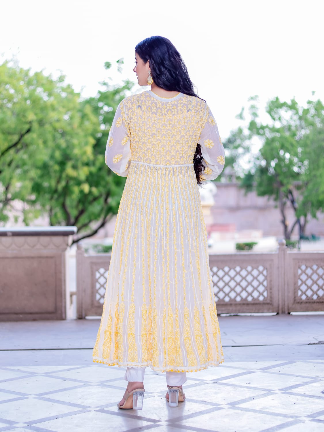 Georgette Angarkha style all over embroidered