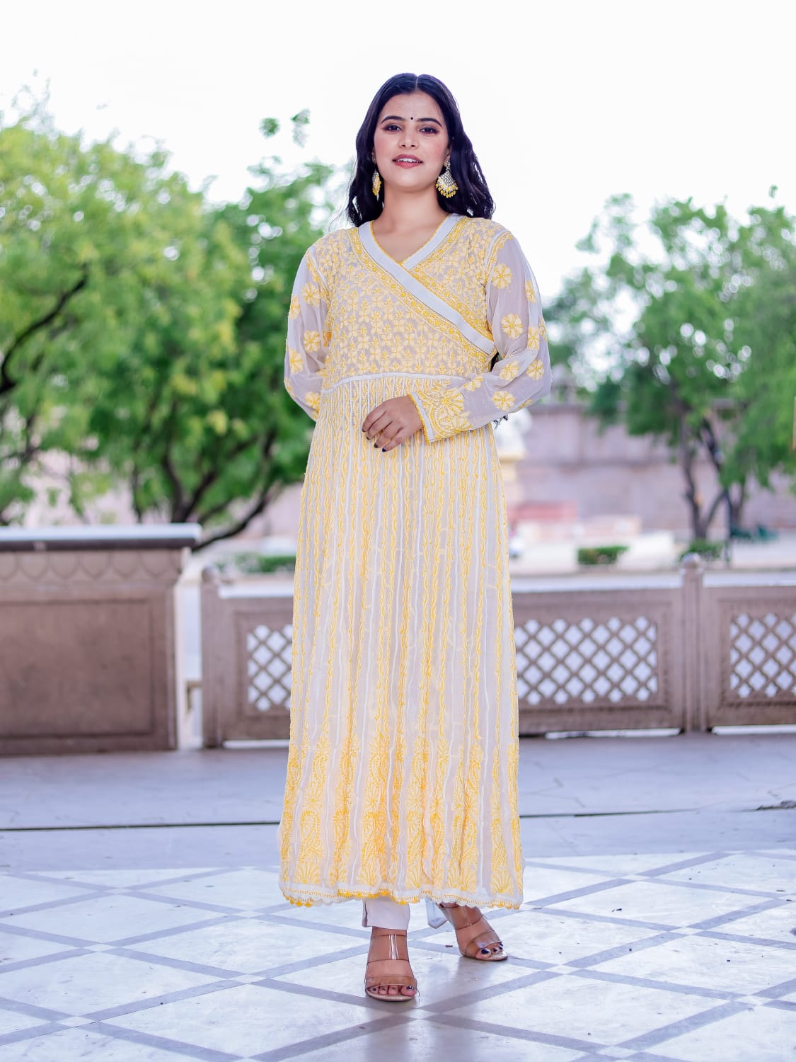 Georgette Angarkha style all over embroidered