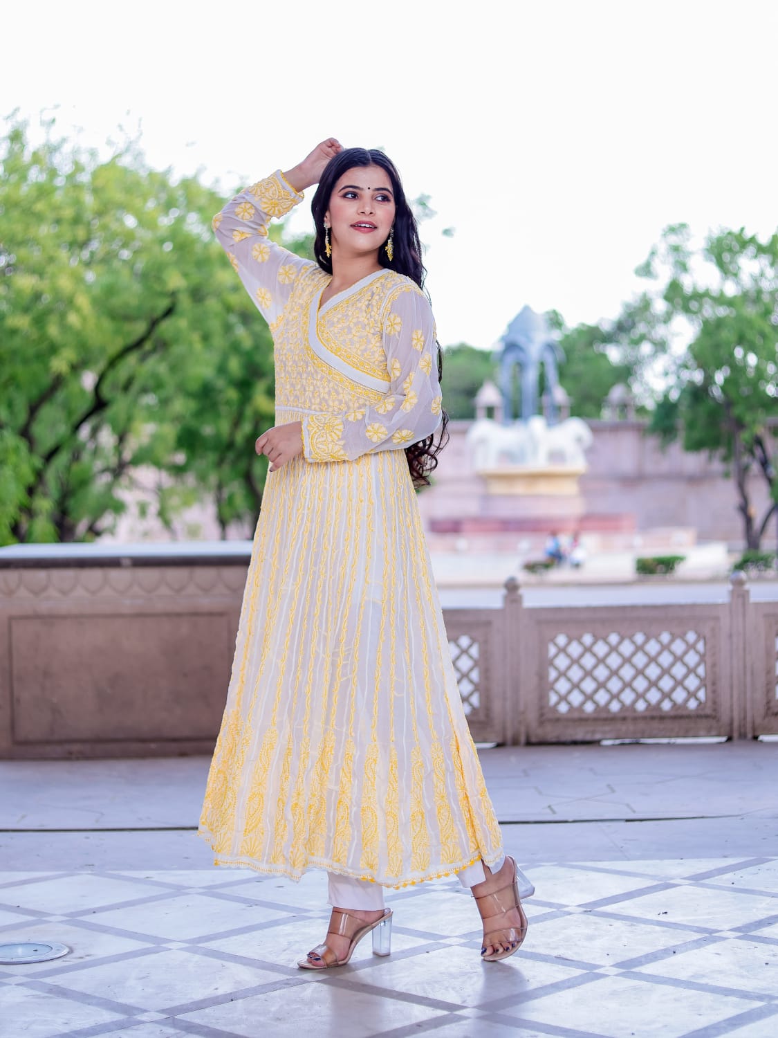 Georgette Angarkha style all over embroidered